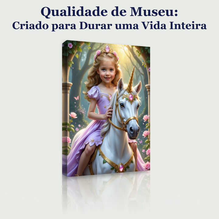 A Princesa do Unicórnio Lavanda – quadro canvas personalizado, qualidade de museu, criado para durar uma vida inteira