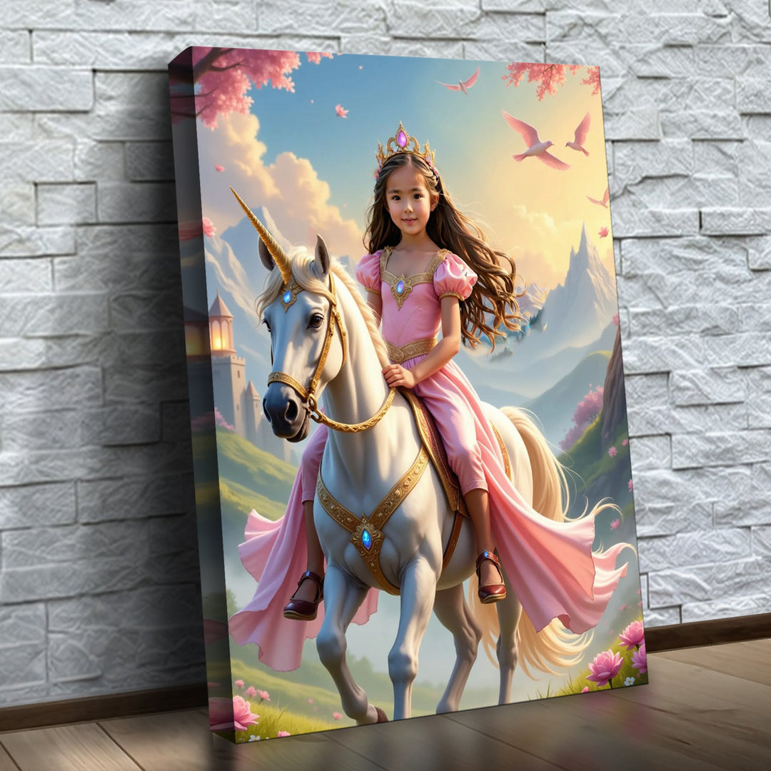 A Princesa do Unicórnio Rosa — quadro canvas personalizado na parede