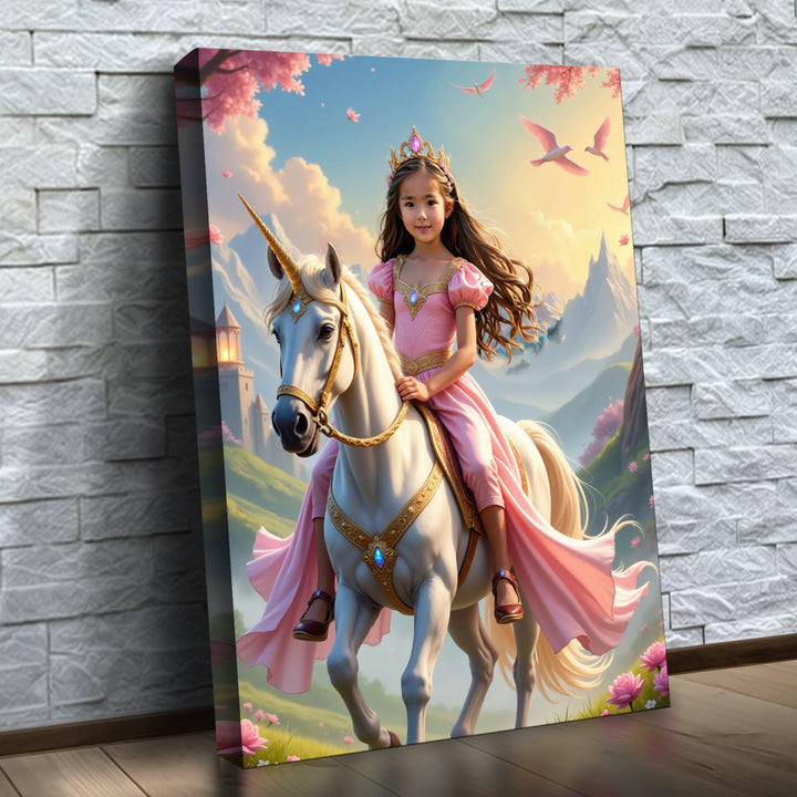 A Princesa do Unicórnio Rosa — quadro canvas personalizado na parede