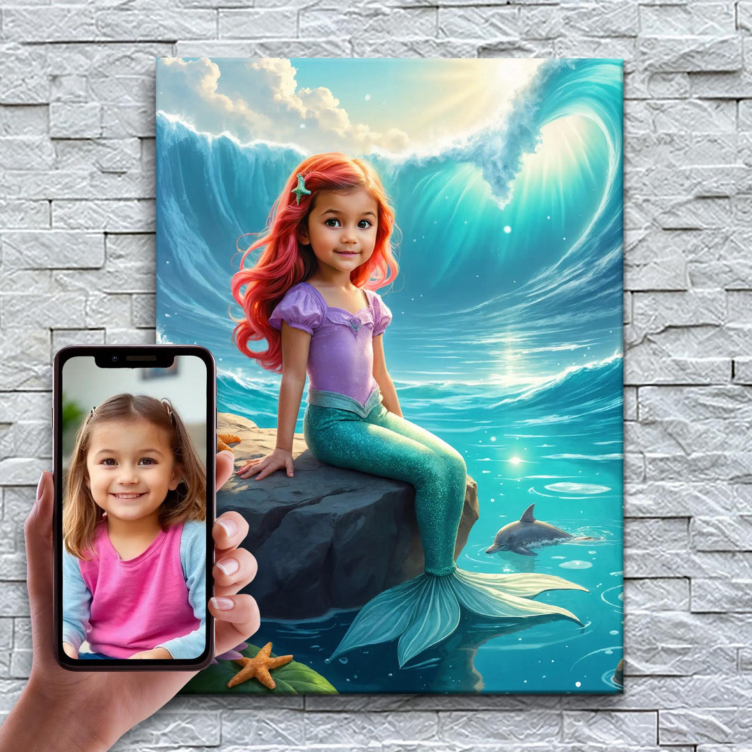 A Princesa dos Golfinhos – antes e depois: a foto enviada e o quadro pronto