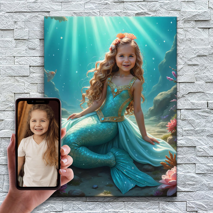 A Princesa Sereia – antes e depois: a foto enviada e o quadro pronto