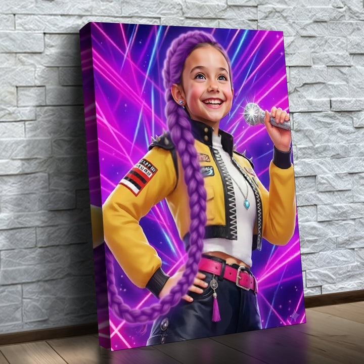 A Rainha do K-Pop – quadro canvas personalizado com o rosto da criança, na parede