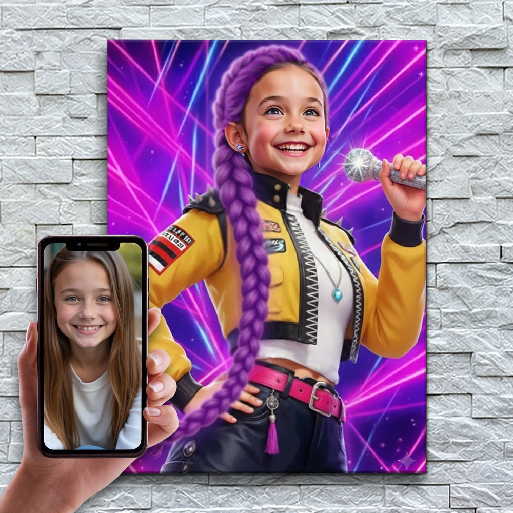 A Rainha do K-Pop – antes e depois: a foto enviada e o quadro pronto