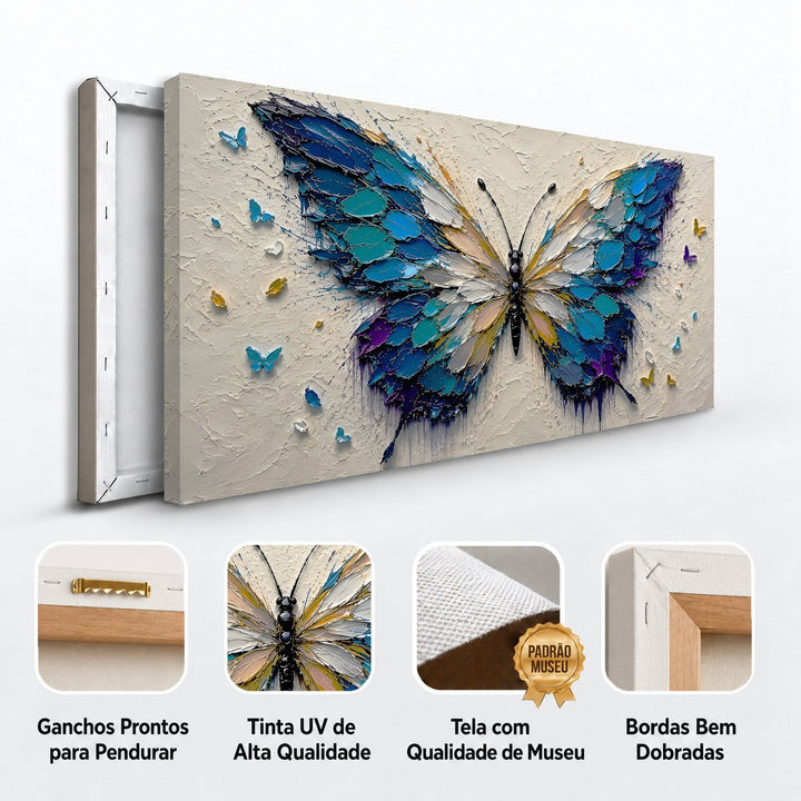 Detalhes do quadro Asas da Liberdade: ganchos para pendurar, tinta UV, tela de museu e bordas dobradas