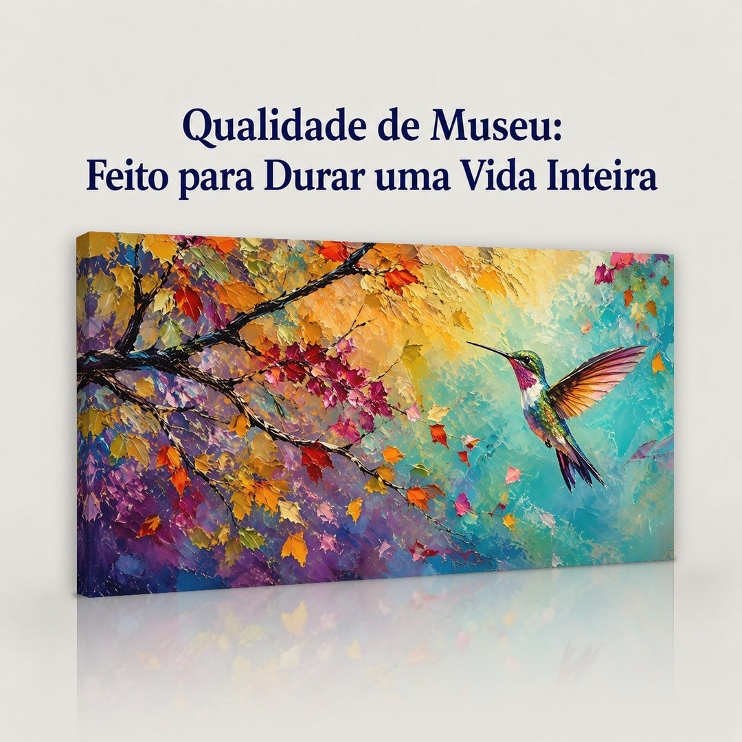 Quadro Beija-flor de Outono em canvas com qualidade de museu, feito para durar
