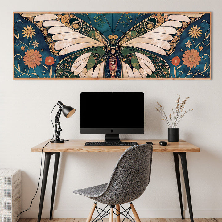 Quadro Borboleta Vintage acima da escrivaninha, no escritório