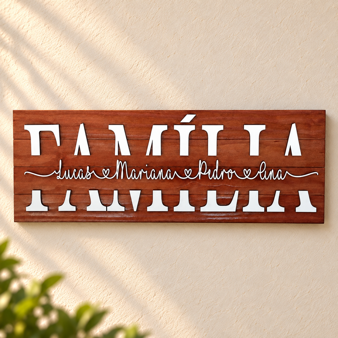 Placa da Família Personalizada em ambiente decorado