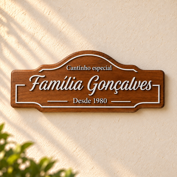 Placa Madeira com Sobrenome em ambiente decorado