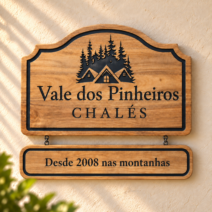 Placa de Madeira Entalhada - Personalizada em ambiente decorado