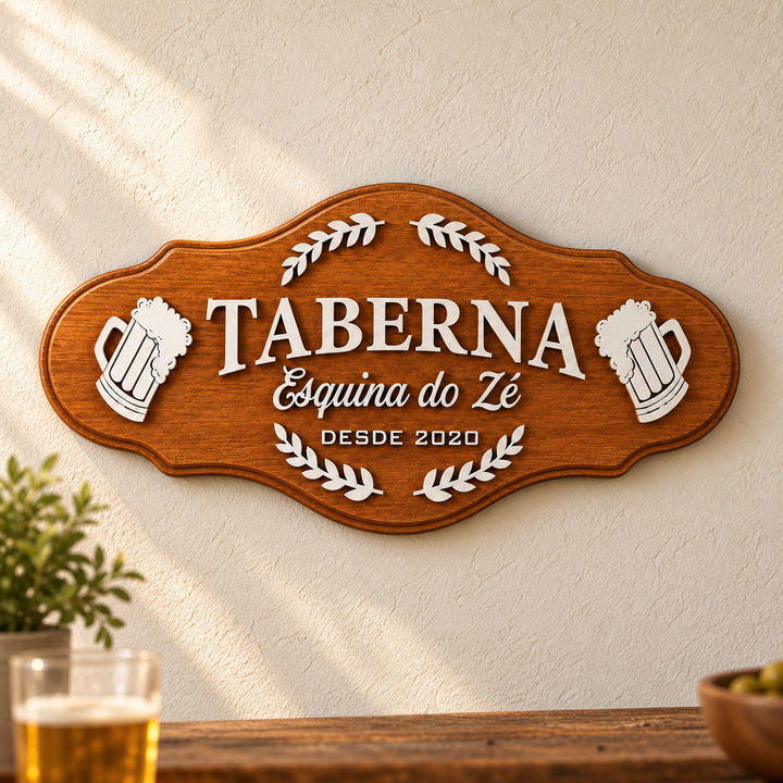 Placa Bar Personalizada em ambiente decorado