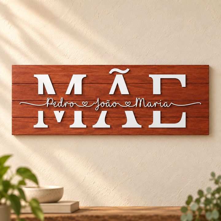Placa da Mãe Personalizada em ambiente decorado