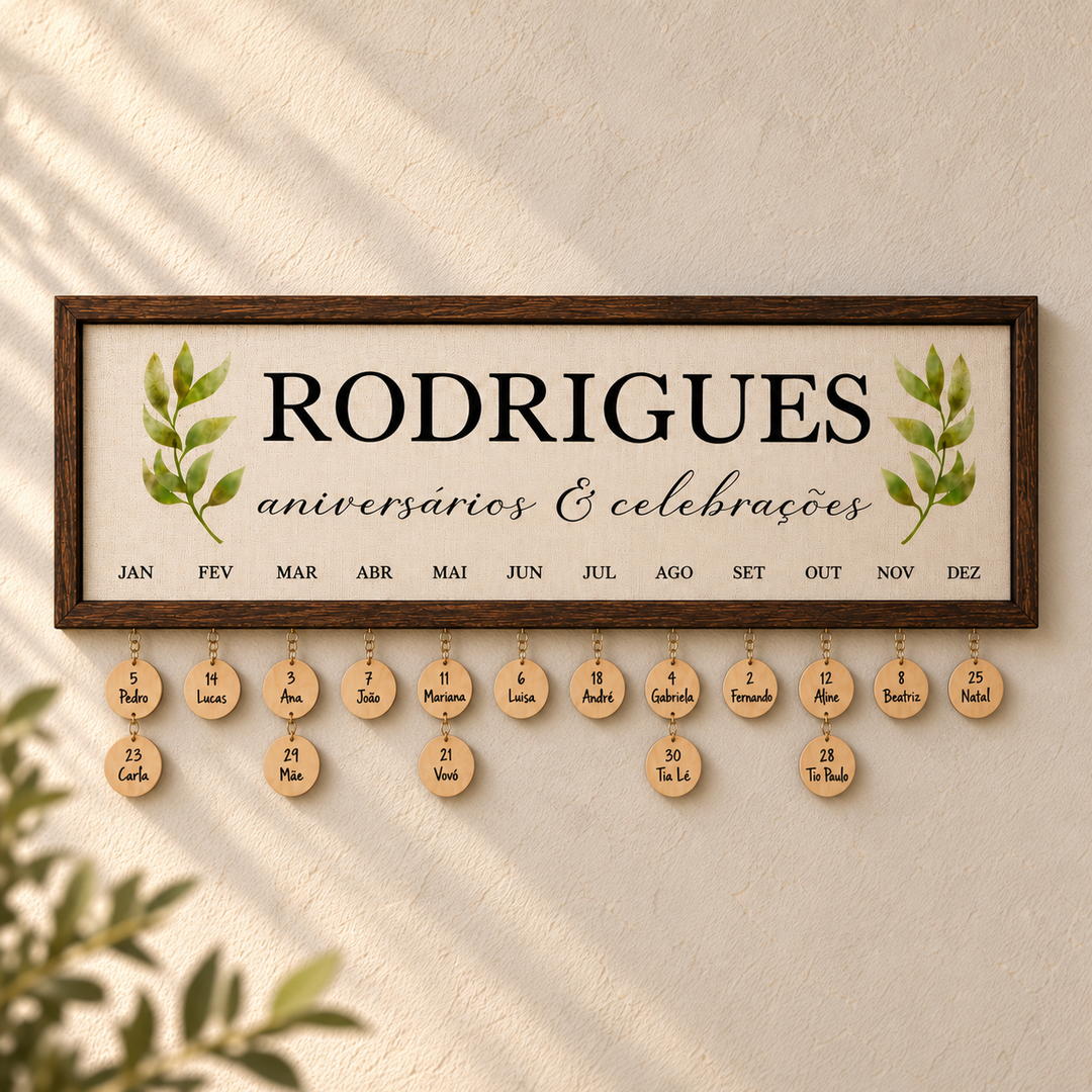 Calendário da Família™ - Com Ramos em ambiente decorado