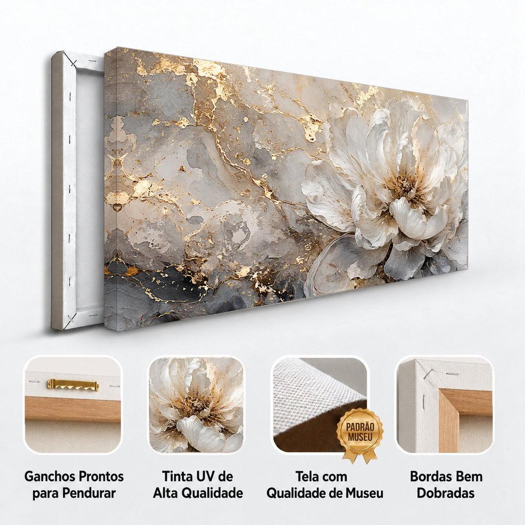 Detalhes do quadro Flor de Mármore: ganchos para pendurar, tinta UV, tela de museu e bordas dobradas