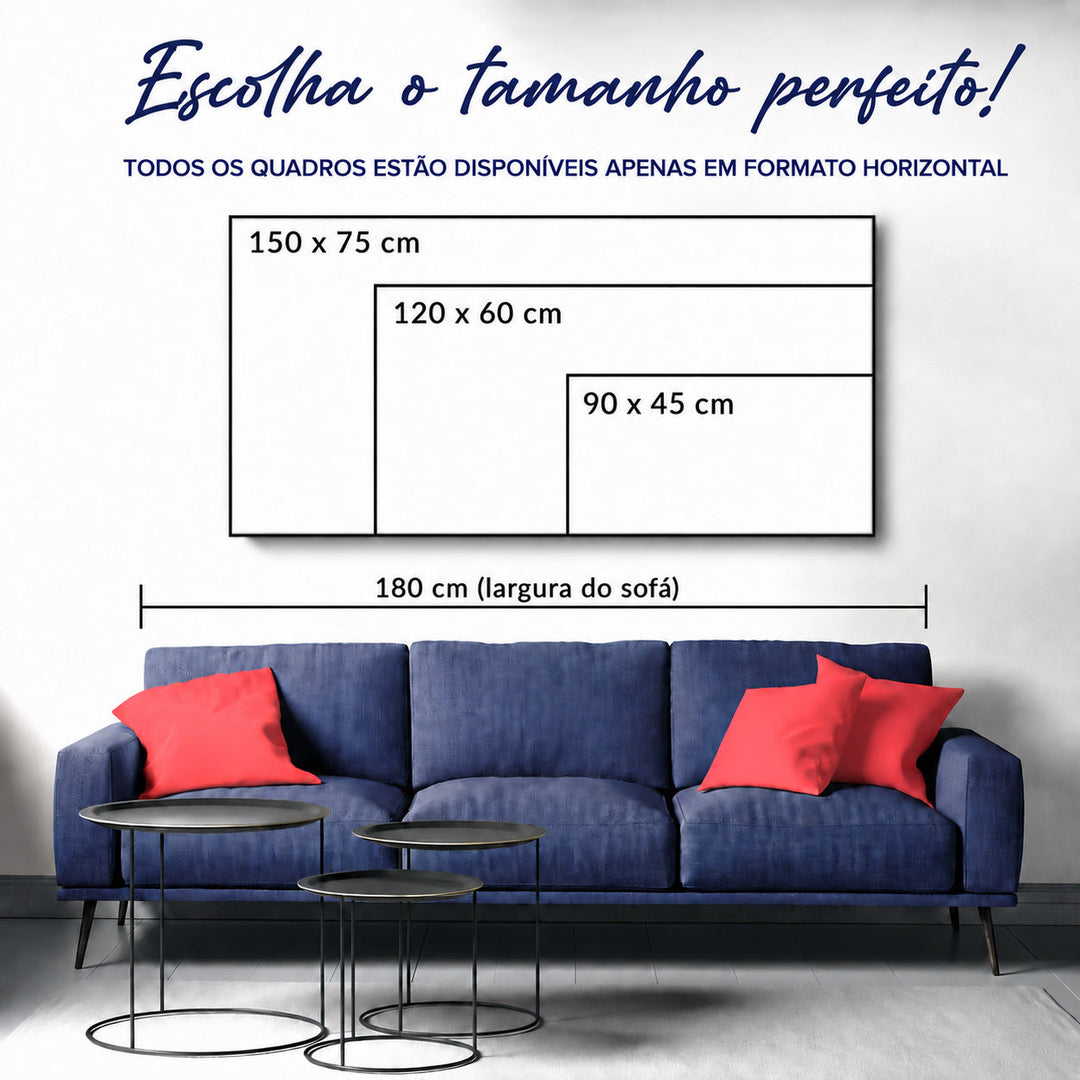 Tamanhos do quadro Flor Noturna: 90x45, 120x60 e 150x75 cm, em formato horizontal