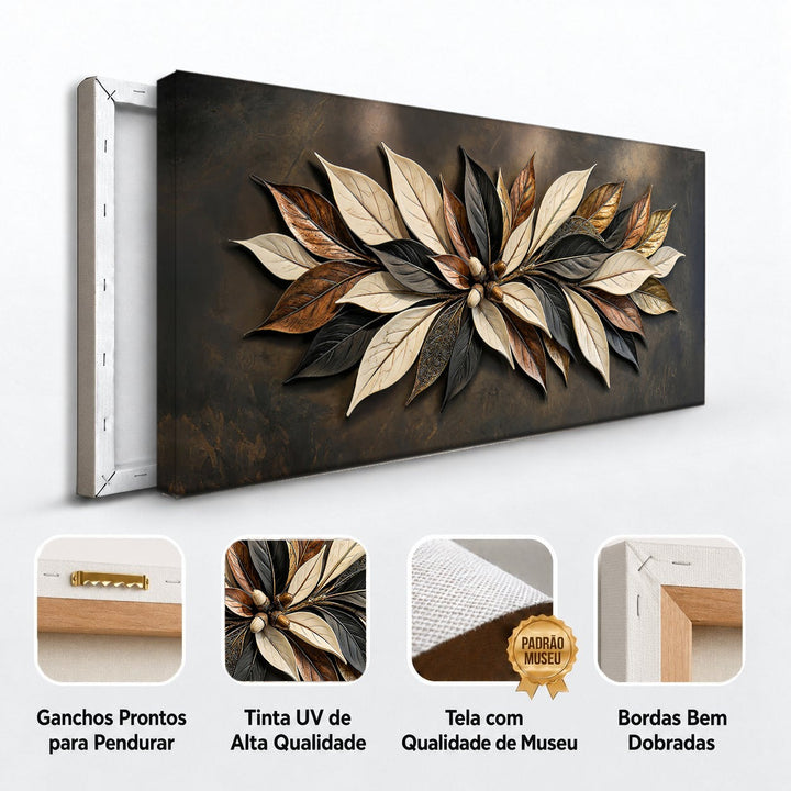 Detalhes do quadro Folhagem de Bronze: ganchos para pendurar, tinta UV, tela de museu e bordas dobradas