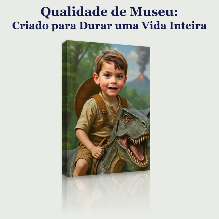 O Cavaleiro dos Dinossauros – quadro canvas personalizado, qualidade de museu, criado para durar uma vida inteira