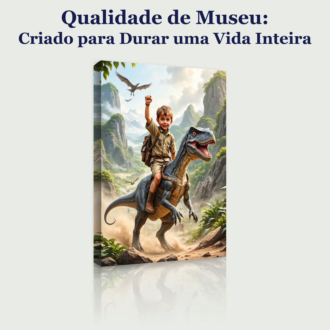 O Domador de Dinossauros – quadro canvas personalizado, qualidade de museu, criado para durar uma vida inteira