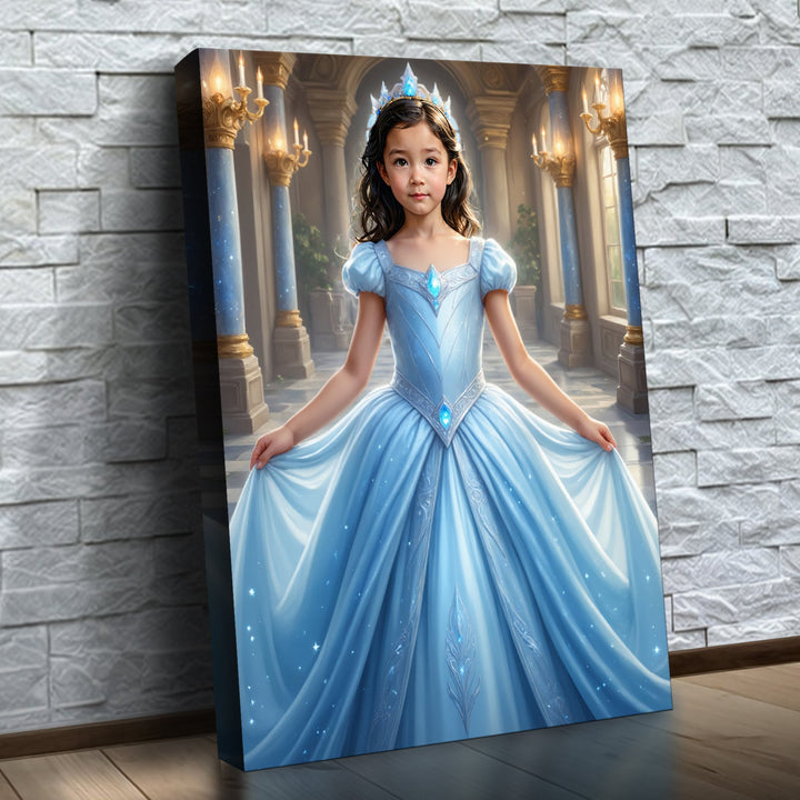 O Grande Baile da Cinderela – quadro canvas personalizado com o rosto da criança, na parede