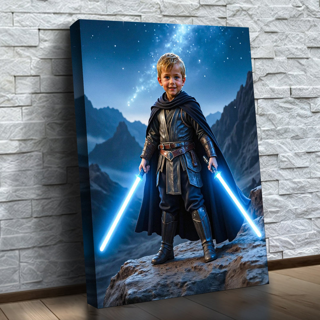 O Guardião das Estrelas – quadro canvas personalizado com o rosto da criança, na parede