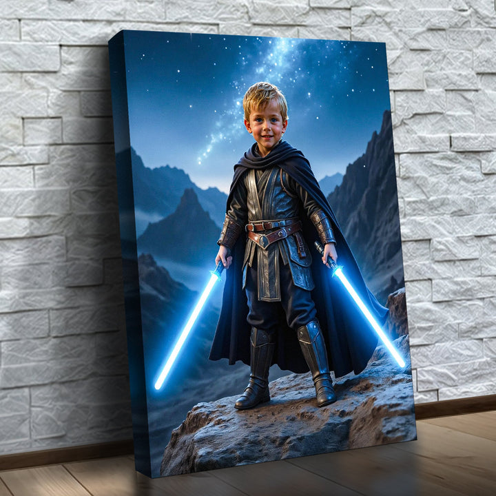 O Guardião das Estrelas – quadro canvas personalizado com o rosto da criança, na parede