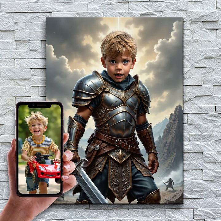 O Guerreiro Bárbaro – antes e depois: a foto enviada e o quadro pronto