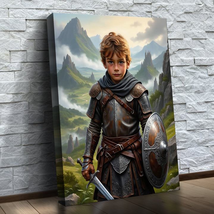 O Guerreiro Celta – quadro canvas personalizado com o rosto da criança, na parede