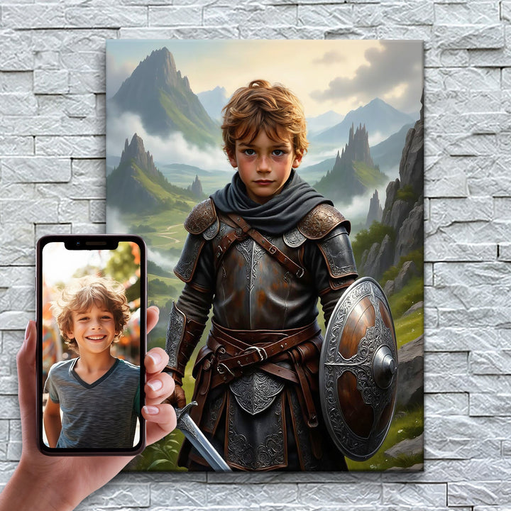 O Guerreiro Celta – antes e depois: a foto enviada e o quadro pronto
