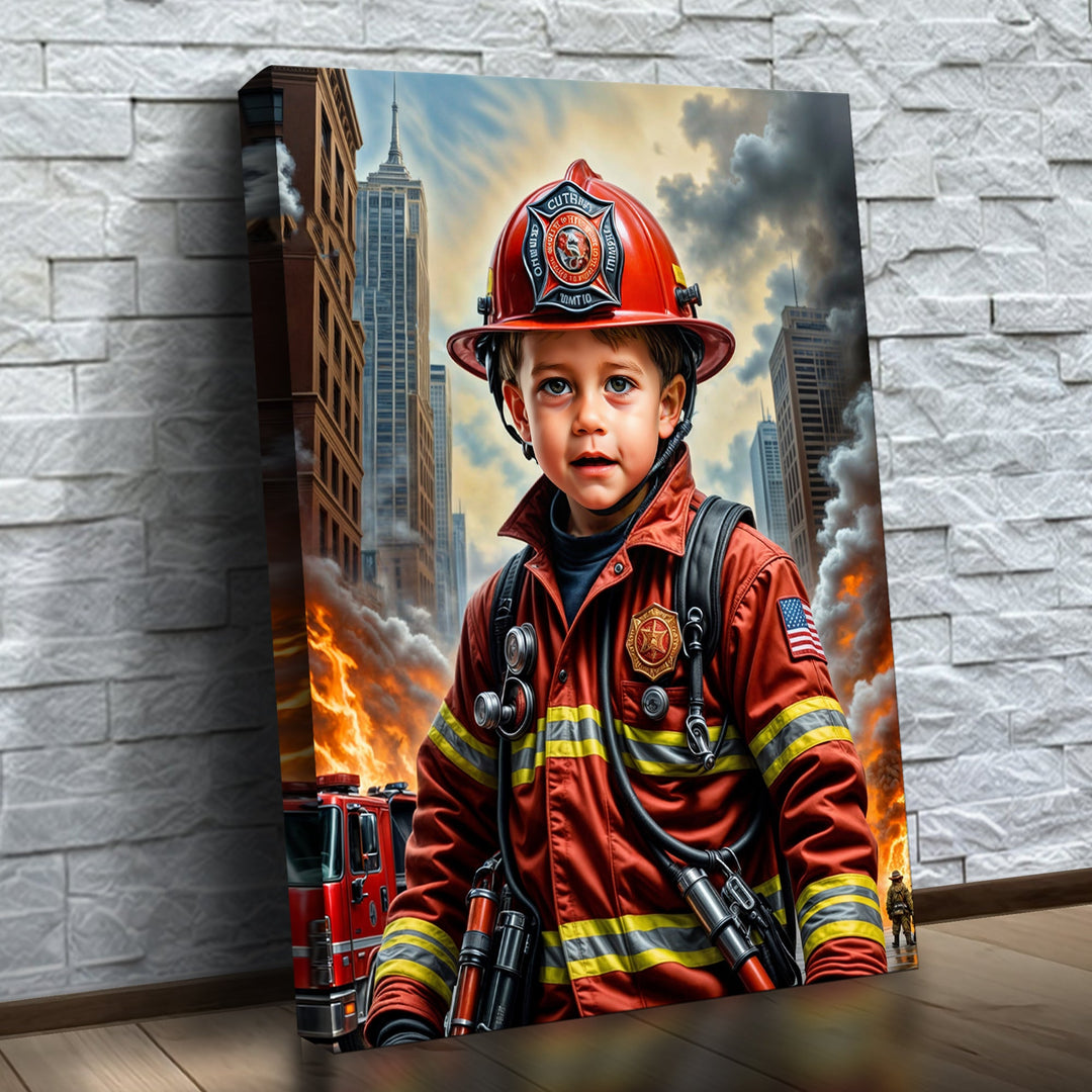 O Herói Bombeiro — quadro canvas personalizado na parede