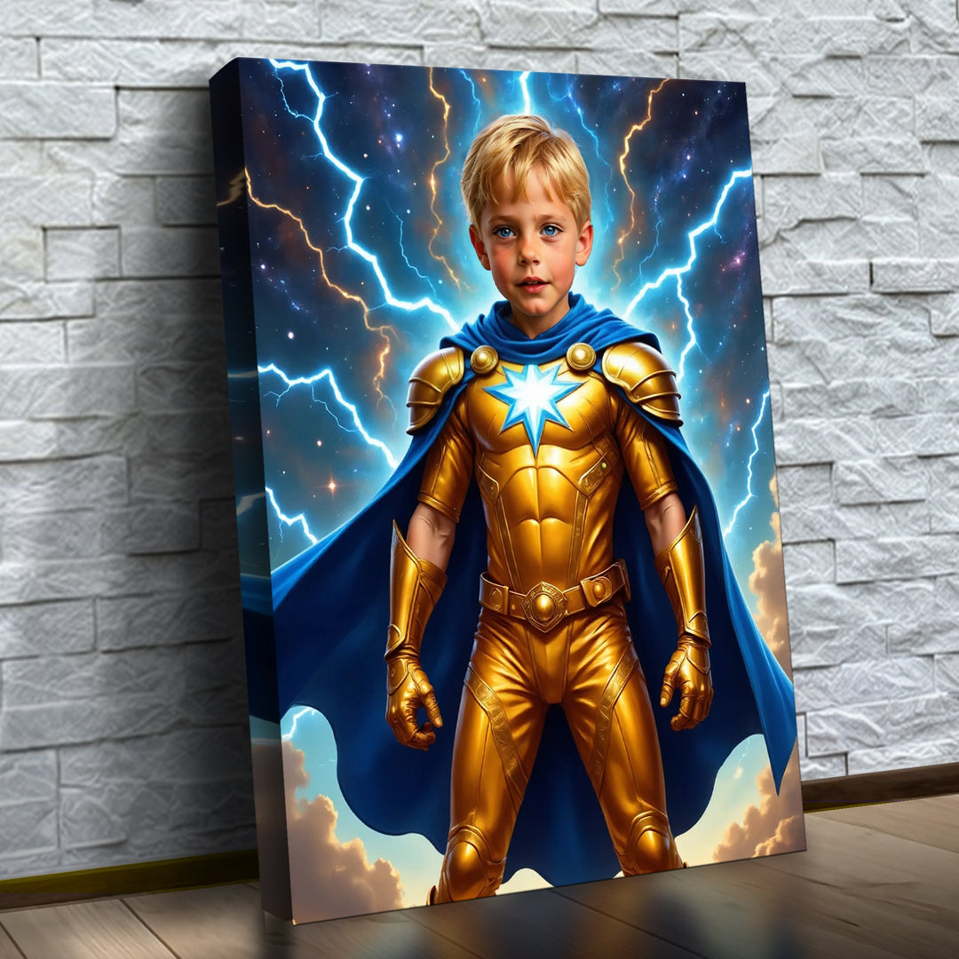 O Herói Cometa Dourado — quadro canvas personalizado na parede