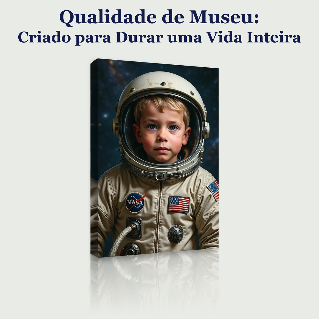 O Pequeno Astronauta – quadro canvas personalizado, qualidade de museu, criado para durar uma vida inteira