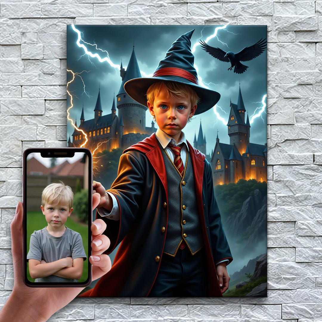 O Pequeno Bruxo – antes e depois: a foto enviada e o quadro pronto