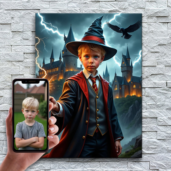 O Pequeno Bruxo – antes e depois: a foto enviada e o quadro pronto