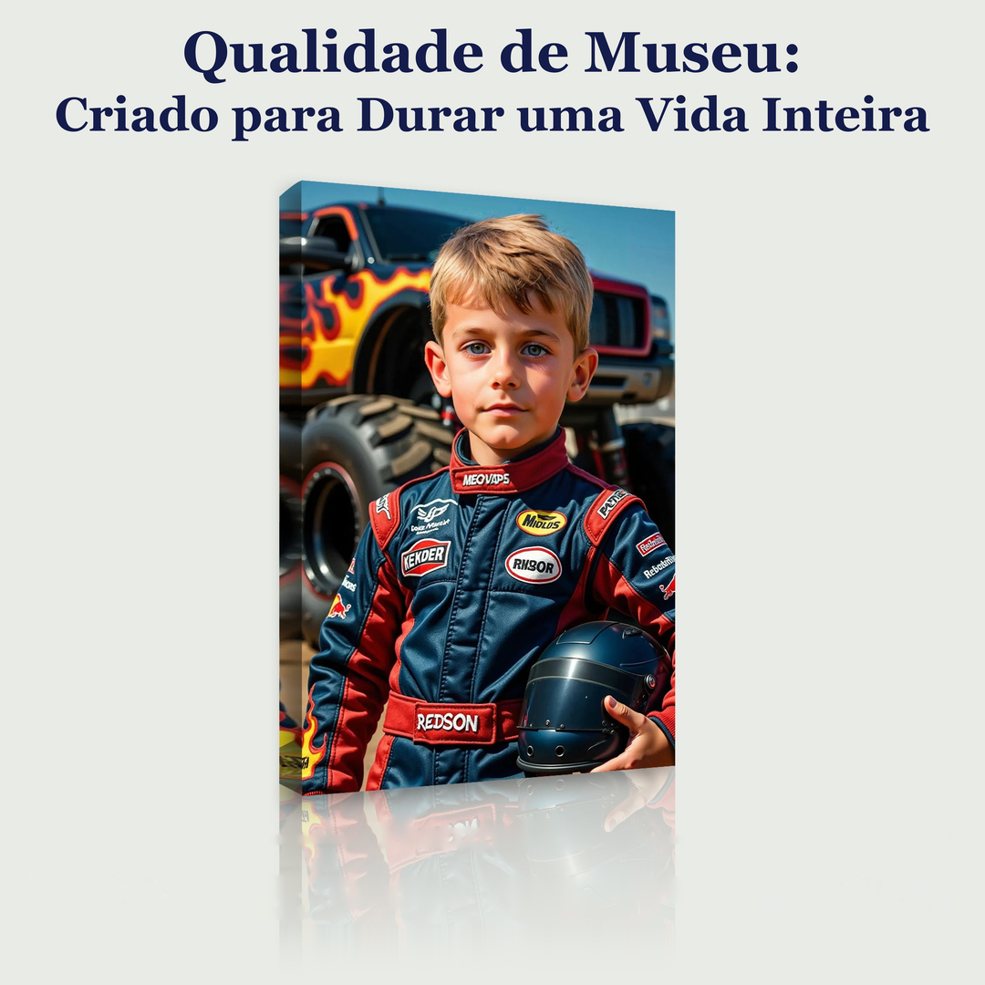 O Piloto do Monster Truck – quadro canvas personalizado, qualidade de museu, criado para durar uma vida inteira