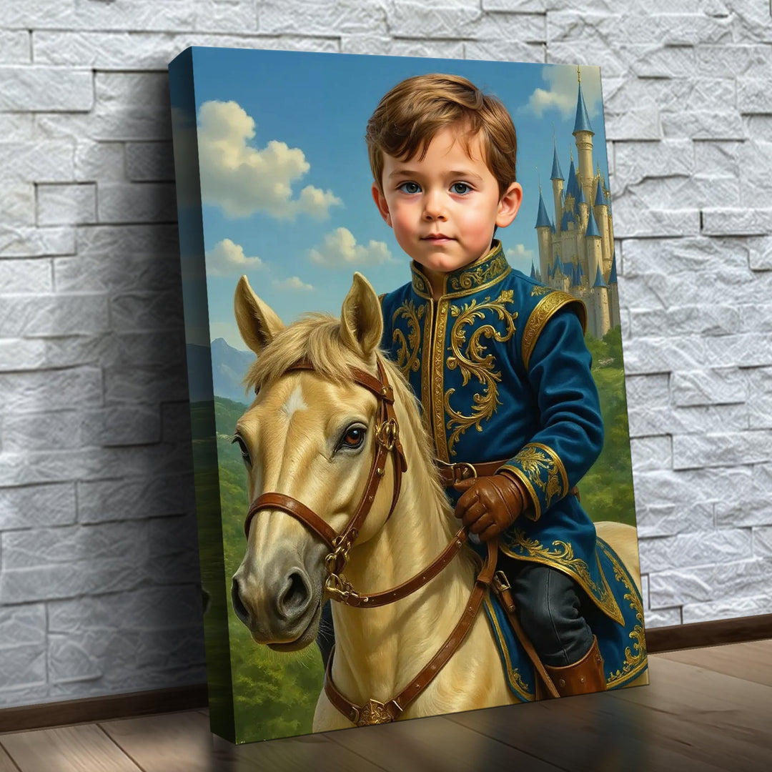 O Príncipe do Castelo – quadro canvas personalizado com o rosto da criança, na parede