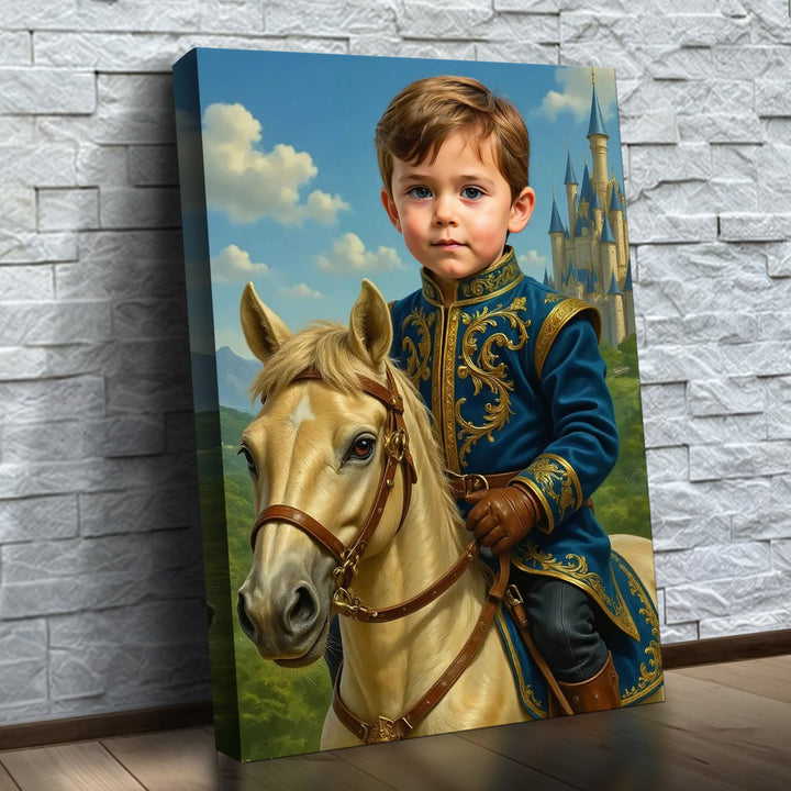 O Príncipe do Castelo – quadro canvas personalizado com o rosto da criança, na parede