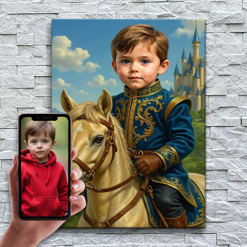 O Príncipe do Castelo – antes e depois: a foto enviada e o quadro pronto