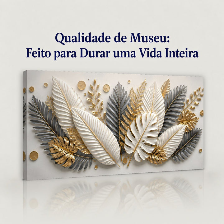 Quadro Tropical Dourado em canvas com qualidade de museu, feito para durar